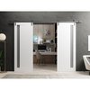 Sartodoors Sturdy Dbl Barn Door 72 x 96in W/, Painted White W/ Frosted Glass, SS 13FT Rail Hangers Heavy Set PLANUM0660DB-S-BEM-7296